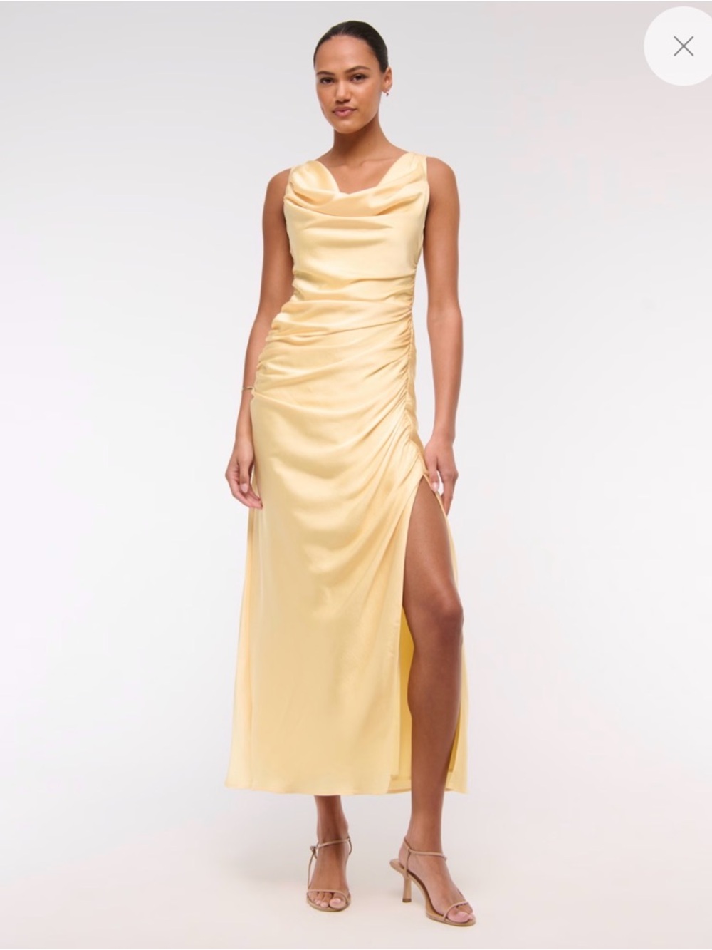 Abercrombie & Fitch Pale Yellow Satin Cowl-Neck Maxi Dress - Picture 5 of 5